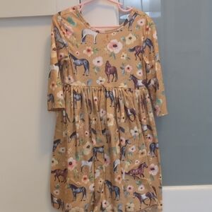 Adorable Horse Print Kids Dress - Tan and Multicolor